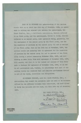 Lot #645 Oliver Hardy and Hal Roach Signed Document - Image 1