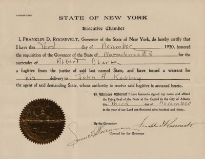 Lot #132 Franklin D. Roosevelt Document Signed as Governor (1930) - Image 1