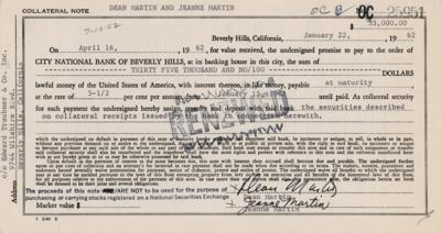 Lot #664 Dean Martin Document Signed - Image 1