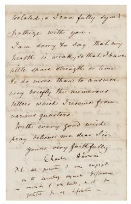 Lot #180 Charles Darwin Archive of (4) Signed Scientific Letters on Tailless Dogs and Carnivorous Plants - Image 3