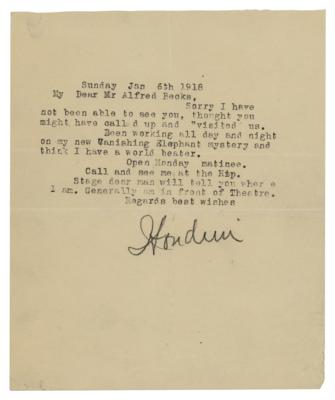 Lot #576 Harry Houdini Typed Letter Signed on Vanishing Elephant Trick - Image 1