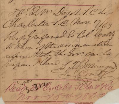 Lot #330 P. G. T. Beauregard Autograph Endorsements Signed on Ft. Sumter Guns (1863) - Image 3