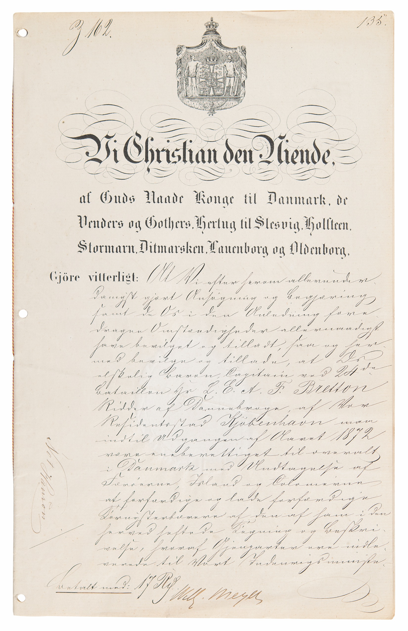Lot #264 Kings of Denmark (3) Documents Signed - Image 1