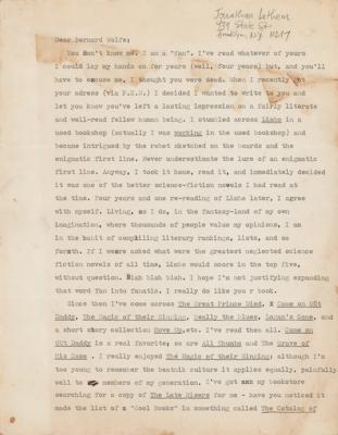 Lot #490 Jonathan Lethem Typed Letter Signed to Bernard Wolfe - Image 1