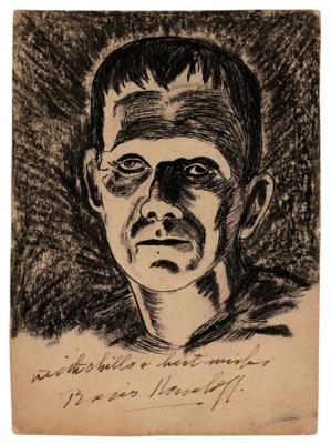 Lot #580 Boris Karloff Signed Sketch of Frankenstein - Image 1
