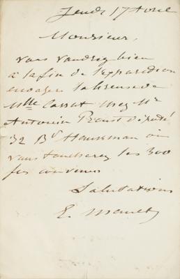 Lot #423 Edouard Manet Autograph Letter Signed on a Mary Cassatt Painting - Image 1