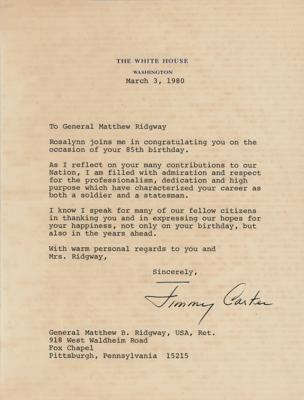 Lot #45 President Jimmy Carter TLS to General Matthew Ridgway - Image 1