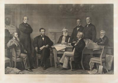 Lot #118 Abraham Lincoln Engraving: First Reading the Emancipation Proclamation Before the Cabinet - Image 1
