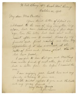 Lot #159 Sun Yat-sen Autograph Letter Signed to Mrs. Cantlie - Image 1