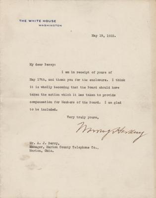 Lot #105 Warren G. Harding Typed Letter Signed as President - Image 1