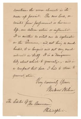 Lot #33 Woodrow Wilson Autograph Letter Signed on House of Lords - Image 2