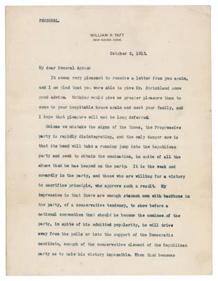 Lot #32 William H. Taft Typed Letter Signed on Roosevelt and Progressive Party - Image 1