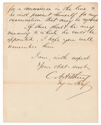 Lot #25 Chester A. Arthur Autograph Letter Signed on Civil War Commission - Image 2