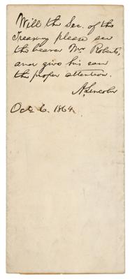 Lot #19 Abraham Lincoln Autograph Endorsement Signed as President - Image 1