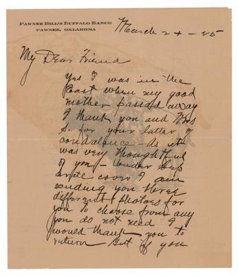 Lot #292 Gordon W. 'Pawnee Bill' Lillie Autograph Letter Signed - Image 1