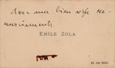 Lot #499 Emile Zola Hand-Annotated Visiting Card - Image 1