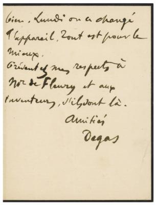 Lot #422 Edgar Degas Autograph Letter Signed on Mary Cassatt - Image 3