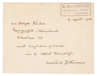 Lot #319 Albert Schweitzer Autograph Note Signed - Image 1