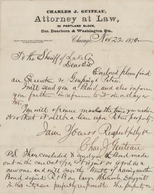 Lot #205 Charles Guiteau Autograph Letter Signed - Image 1