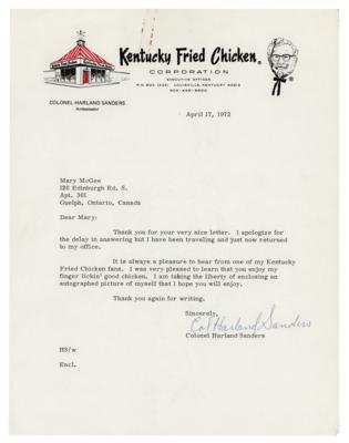 Lot #318 Colonel Harland Sanders Typed Letter Signed on KFC - Image 1
