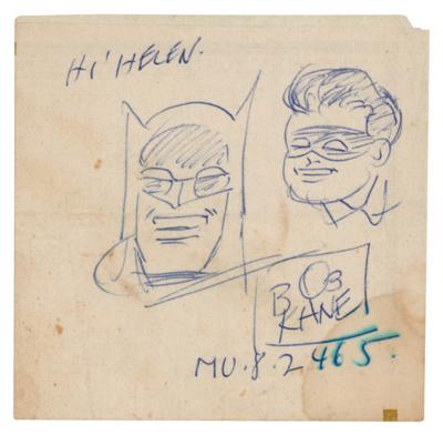 Lot #454 Bob Kane Signed Sketch of Batman and