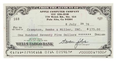 Lot #192 Steve Jobs Signed Check (1976) to Early