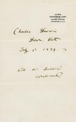 Lot #182 Charles Darwin Signature and Hand-Addressed Envelope - Image 1
