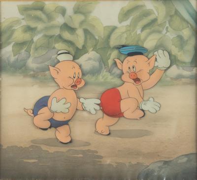 Lot #448 Fifer Pig and Fiddler Pig production cels and production background from The Practical Pig - Image 1