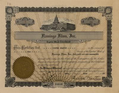 Lot #583 Buster Keaton Signed Stock Certificate for Flamingo Films - Image 1