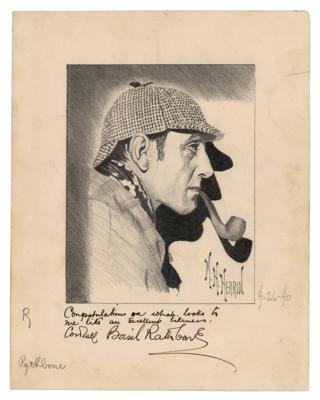 Lot #594 Basil Rathbone Signed Sketch of Sherlock