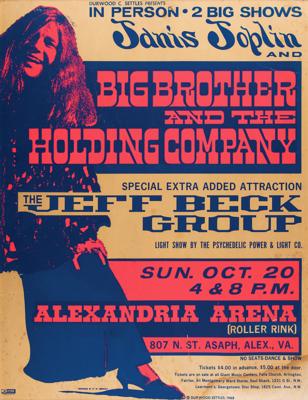 Lot #3169 Janis Joplin and Big Brother and the Holding Company with Jeff Beck Group 1968 Alexandria Concert Poster (Beeghly)