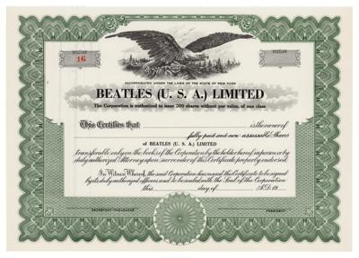 Lot #3021 Beatles 1964 Stock Certificate