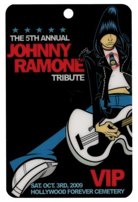 Lot #3414 Johnny Ramone 2009 Tribute VIP Pass and (4) Promotional Cards