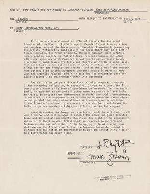 Lot #3417 The Ramones 1979 Hotel Diplomat (New York) Concert Document - Image 1