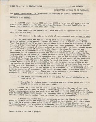 Lot #3417 The Ramones 1979 Hotel Diplomat (New York) Concert Document - Image 2