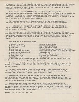 Lot #3417 The Ramones 1979 Hotel Diplomat (New York) Concert Document - Image 3