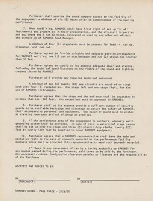 Lot #3417 The Ramones 1979 Hotel Diplomat (New York) Concert Document - Image 4