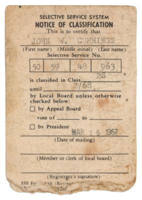 Lot #3402 Johnny Ramone's 1967 U.S. Selective Service Draft Card - Image 1