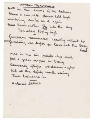 Lot #3253 Yes: Jon Anderson Handwritten Lyrics for 'Astral Traveller'