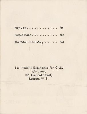 Lot #3064 Jimi Hendrix Experience 1967 Tracks Records Promotional Card - Image 2