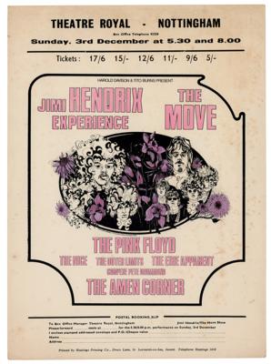Lot #3057 Jimi Hendrix Experience and Pink Floyd 1967 Theatre Royal (Nottingham) Handbill and Ticket Stub