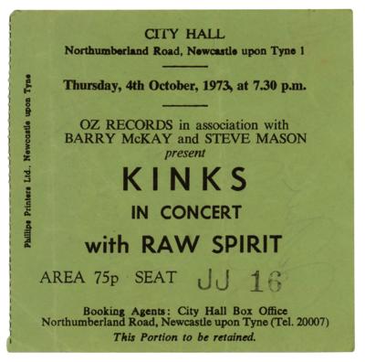 Lot #3204 The Kinks Signed 1973 City Hall (Newcastle) Concert Ticket - Image 2