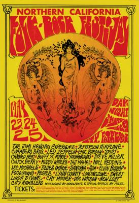 Lot #3051 Jimi Hendrix and Led Zeppelin: 1969 Annual Northern California Folk-Rock Festival Poster