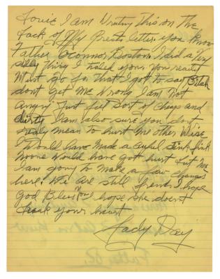 Lot #3119 Billie Holiday Autograph Letter Signed to Cheating Husband