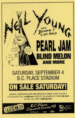 Lot #3331 Neil Young and Pearl Jam 1993 Vancouver Concert Poster - Image 1