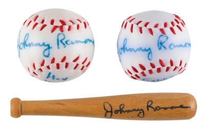 Lot #3406 Johnny Ramone Signed Mini Baseballs and Mini Bat