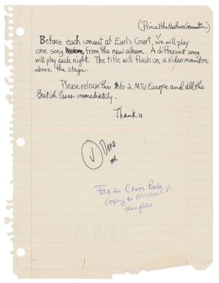 Lot #3559 Prince Handwritten and Signed Instructions for Earls Court Concerts