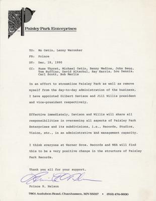 Lot #3554 Prince Typed Letter Signed on Paisley