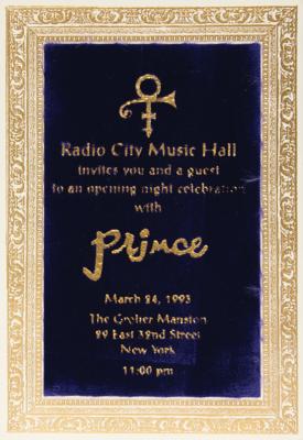 Lot #3629 Prince 1993 Radio City Music Hall/Grolier Mansion Pass and Invitation - Image 1