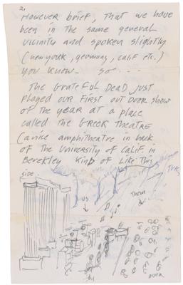 Lot #3098 Jerry Garcia Ultra-Rare Autograph Letter Signed with Sketch of Grateful Dead at Greek Theatre